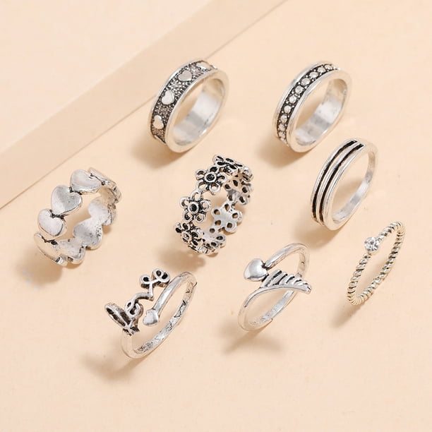 Juego de 8 anillos de plata vintage para mujer con combinación de anillos  por encima de los nudillos Wmkox8yii fajkfhkj5601