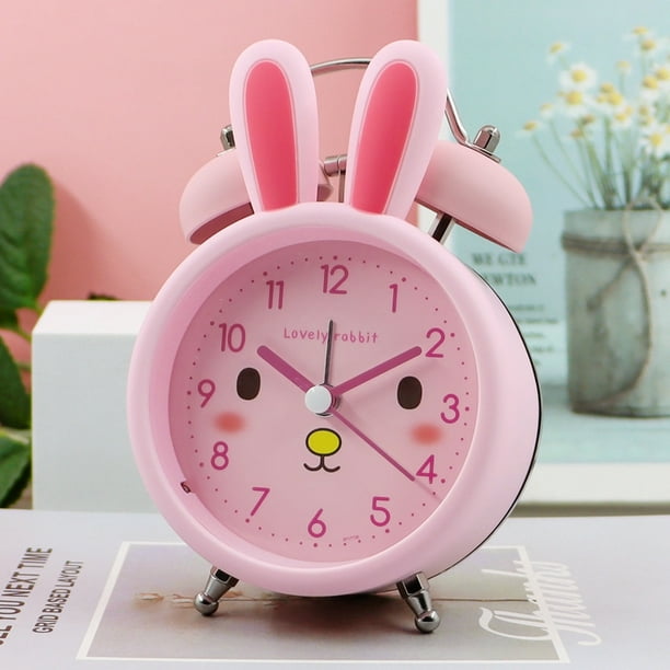  Yangmani - Reloj despertador infantil con luz nocturna USB de  instalación de carga para niñas, diseño de conejo rosa con batería con  temporizador con función de imán 3.7 2.85 6.9 pies 