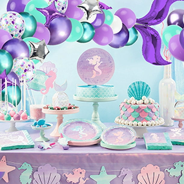 Decoraciones de sirena de 8º cumpleaños bajo el mar, decoraciones de fiesta  para niñas, kit de arco de guirnalda de globos de sirena con arco iris