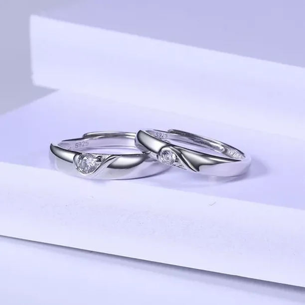  wangk Anillos románticos ajustables para parejas, 2  unidades/PAR, sortijas de Plata 925 para parejas, boda, corazón, Mujer,  Hombre, anillo de Diamante 09 : Todo lo demás