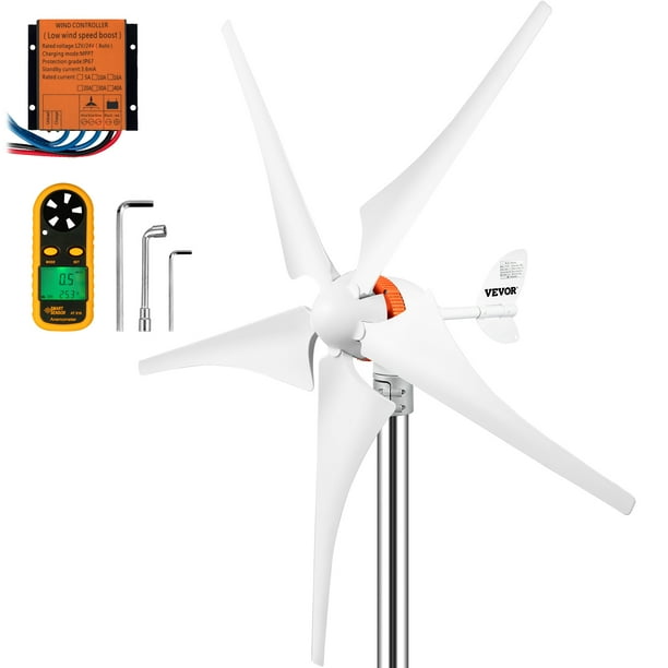 VEVOR Generador de Turbina Eólica 12 V 500 W Aerogenerador Horizontal 5  Cuchillas Velocidad Nominal 13 m/s Kit de Turbina Eólica Resistente y  Durable con Controlador de Carga MPPT para Hogar, Chalets