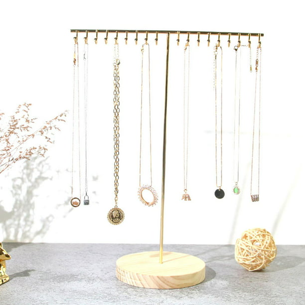 Organizador de collares, soporte para pulsera, exhibición de joyas de 2  niveles con base de madera para relojes, aretes, anillos, oro