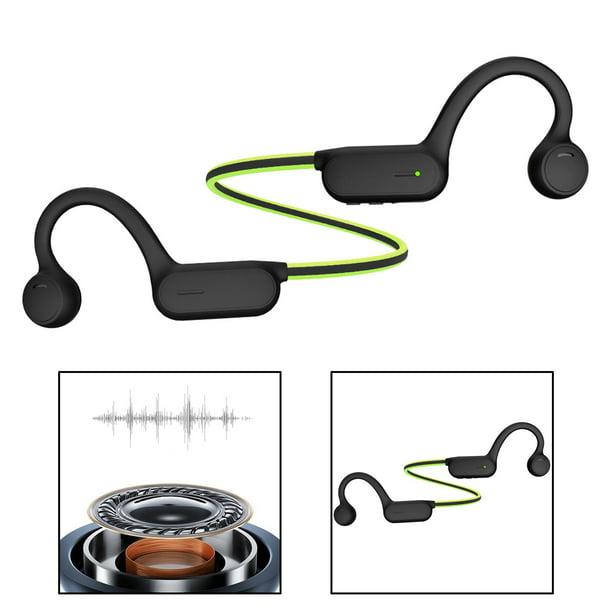 Auriculares de conducción ósea con de oreja abierta, auriculares plegables  para , entrenamientos físicos con micrófono incorporado, 6 , Verde