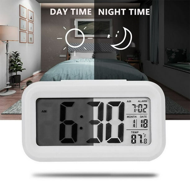 Peakeep - Reloj despertador con luz nocturna inteligente, funciona con  pilas, con temperatura interior, reloj digital de escritorio para  dormitorios