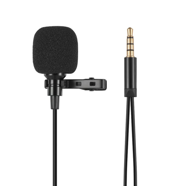 Mini micrófono portátil clip en solapa Lavalier condensador micrófono con  cable micrófono para teléfono móvil, cámara, computadora portátil (negro)