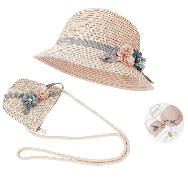 Conjunto sombrero de paja y bolsa para niña, sombrero de sol verano con decoración flores, Vhermosa MZQ-0683-2 | Bodega Aurrera en línea