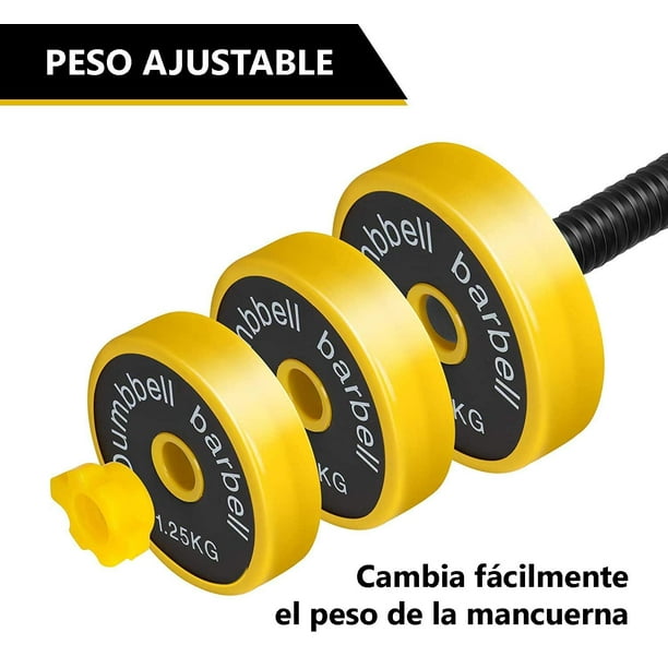 Kit Juego Pesas Mancuernas Ejercicio Ajustables Encauchetada Color Amarillo