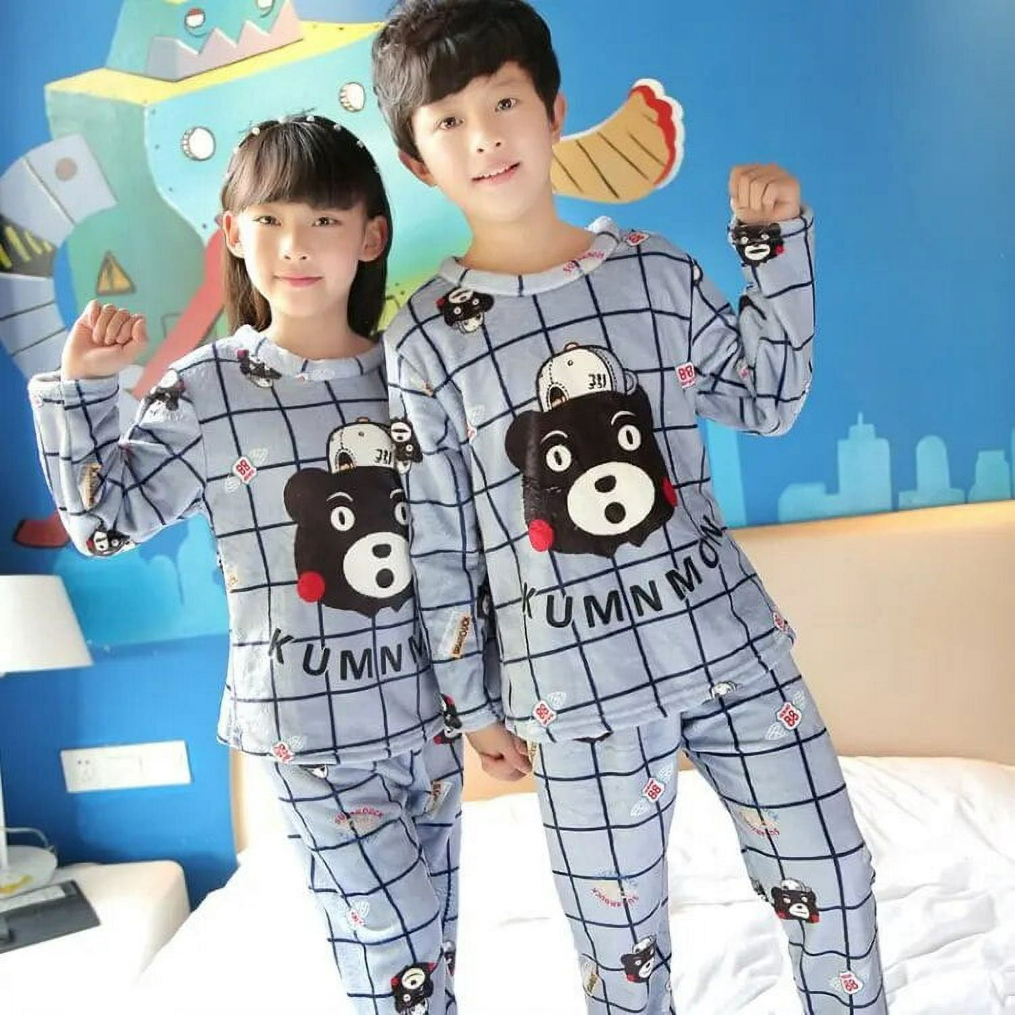 Conjuntos de pijamas cálidos para niños y niñas, ropa de dormir de franela  gruesa de 3 a 14 años, co El Mercado de Encantos