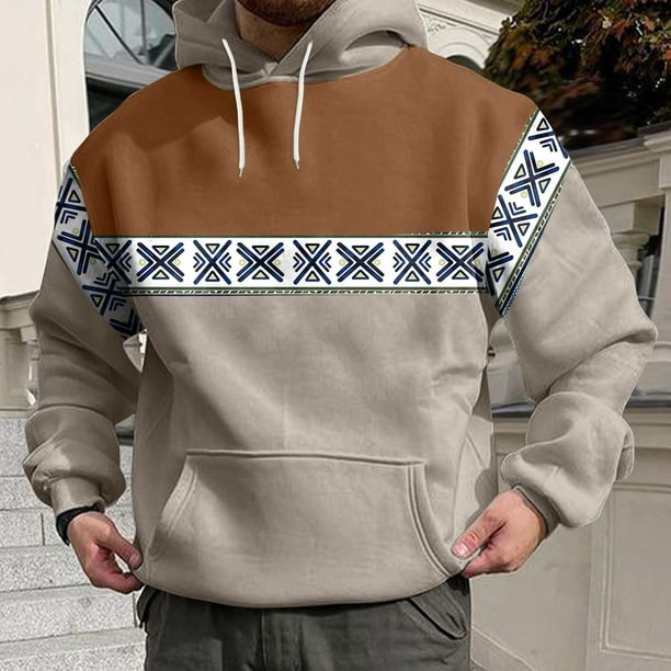 Sudadera con capucha de forro polar de peso medio para hombre, casual,  bloque de color, con bolsillos