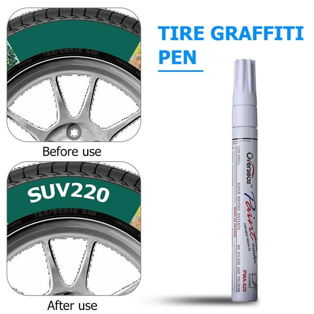 Rotulador de pintura permanente resistente al agua para neumáticos de coche,  bolígrafo de grafiti (blanco) Ehuebsd