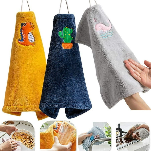 Paquete de 3 toallas de mano - Toalla pequeña colgante para secar a mano  para cocina dinosaurio, conejo, piggy Qi Cheng ShuxiuWang 8390611176624