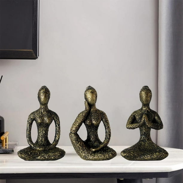 Paquete de 3 esculturas decorativas de estatua de Yoga Pose Girl, de  decoración de estantería de oficina en hogar, decorativas modernas dorado  BLESIY estatua de escultura de escritorio