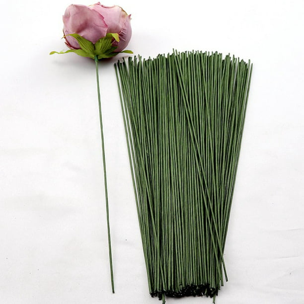 Paquete de 100 unidades de alambre de tallo floral verde de calibre 22  (alicates de inludo) para hacer flores artificiales de 15.75 pulgadas, para