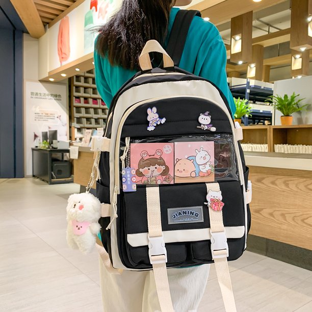 Mochila al hombro niña linda estudiante de secundaria de la Bolsa