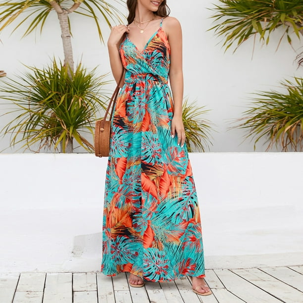  Vestido largo de verano para mujer, sin espalda, holgado, para  playa, para vacaciones, color naranja, talla : código S) : Ropa, Zapatos y  Joyería