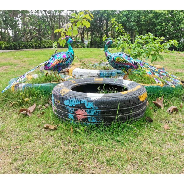  Estatuas y figuras de jardín de pavo real con luces solares,  decoración de pavo real de metal, decoración de jardín, escultura interior  y exterior para patio, patio o césped : Patio