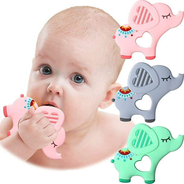  Paquete de 3 mordedores para bebés de 0 a 6 meses, juguete de  dentición de silicona anti caída, chupetes mordedores de mano, juguetes  para masticar a mano para necesidades de succión (