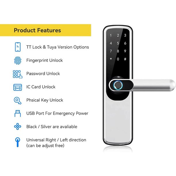 Bluetooth Huella digital Cerradura de puerta Código de aplicación Código  clave Pantalla táctil Puerta inteligente Seguridad Seguridad Cerradura  electrónica digital (Color : Plata) JAMW Sencillez