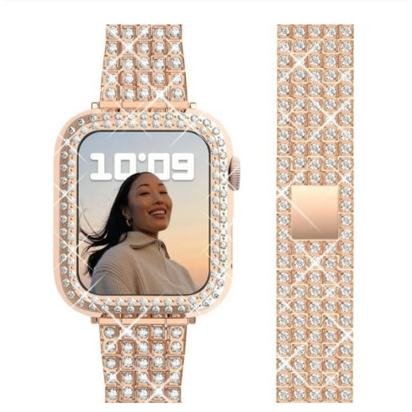 funda compatible con apple watch case para apple watch funda brillante con más de 400 diamantes de cristal funda protectora compatible con parachoques oro rosa jm