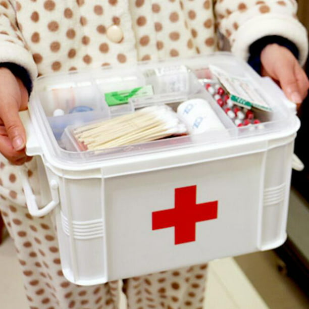  Botiquín de primeros auxilios/caja de medicamentos de plástico  para primeros auxilios, caja de almacenamiento de medicamentos para el  hogar, caja de almacenamiento portátil de tres capas para : Salud y Hogar