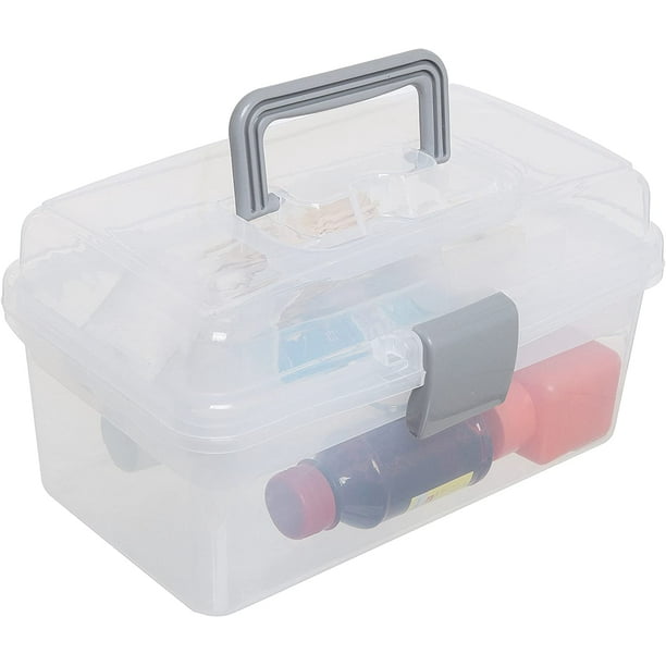 Juego de suministros de costura portátil, caja organizadora de plástico con  capa intermedia extraíble para 10 herramientas de costura, incluyendo