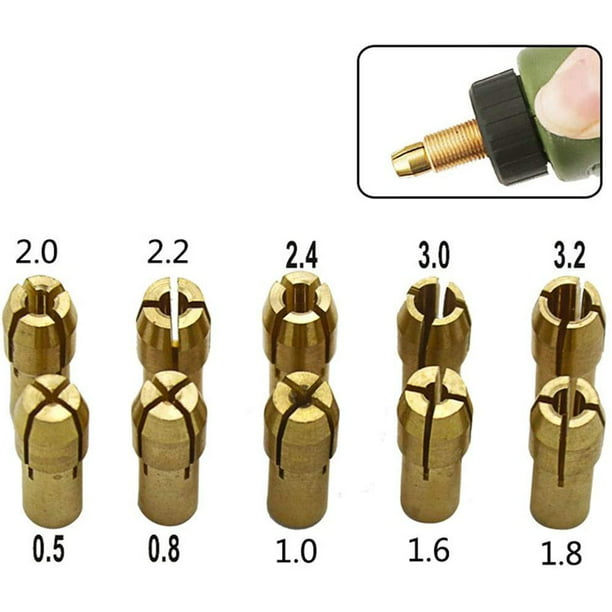 Portabrocas de mandril de latón, 10 Uds., 0,5-3,2mm, accesorios para  herramientas rotativas Dremel, vástago de 4,3mm Zhivalor YQ-2889