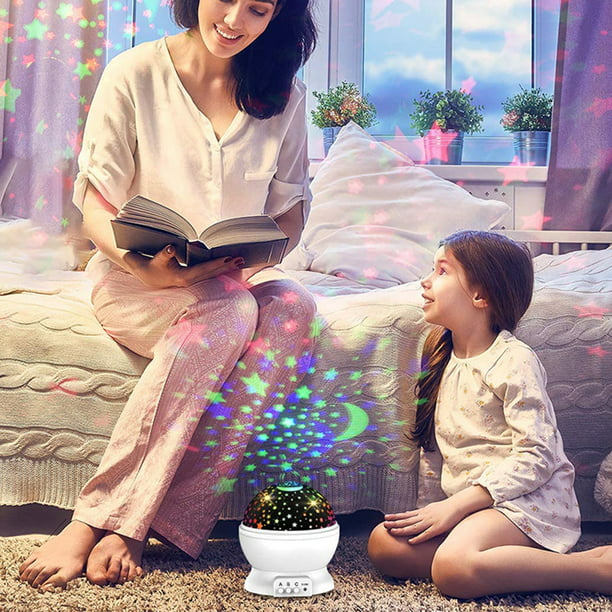 Lámpara Proyector de luz LED para dormitorio de niños giratoria de Ehuebsd  noche con Galaxia cielo estrellado y Luna romántica Decoración de mesa