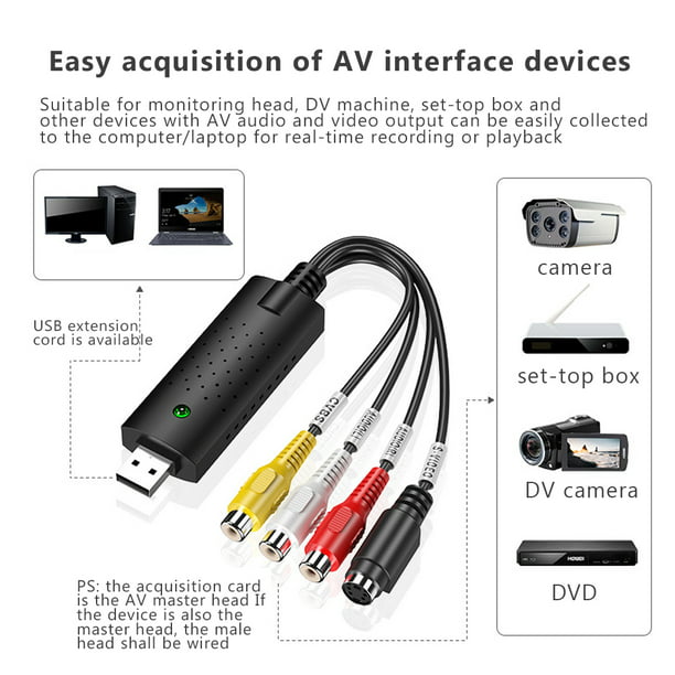 USB2.0 Audio AV Tarjeta de TV Convertidor de VHS a DVD Video analógico a  formato digital Tarjeta de captura de grabación Adaptador de PC Inevent  EL2464-00B