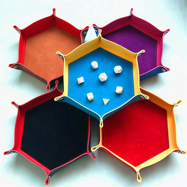 Bandeja de dados plegable, caja de cuero PU, hexagonal, cuadrada