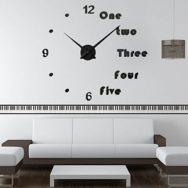 Reloj de pared grande, moderno reloj de pared 3D con pegatinas de números