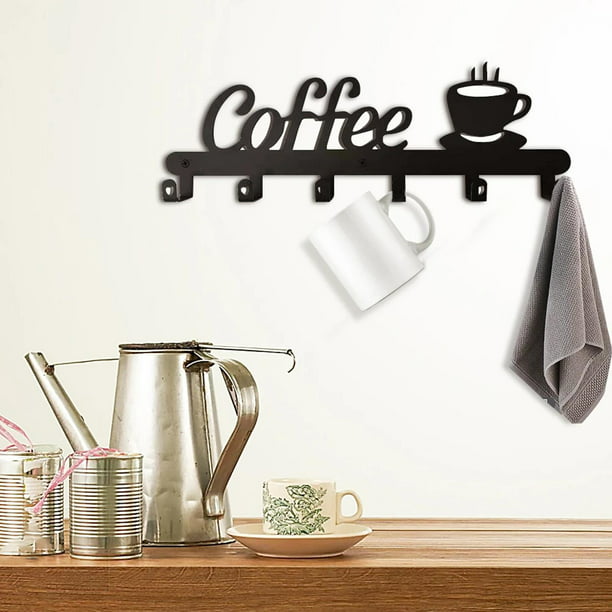 Soporte para tazas, soporte para taza de café, acero inoxidable, para  encimera, con 6 ganchos, estante de almacenamiento para tazas de té y té