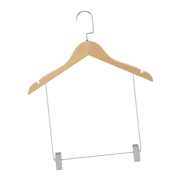 Embar - Percha plana de madera para trajes de 17 pulgadas con clips  (nogal/latón), caja de 50 perchas para pantalones, perchas para ropa,  perchas para