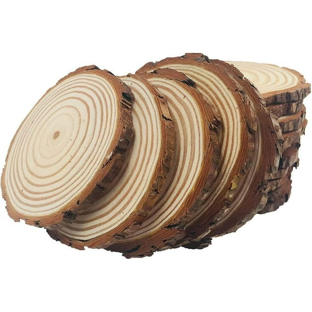Decoración de boda - Rodajas de madera natural de 0.39 pulgadas con discos  de troncos de corteza de árbol, círculos redondos de madera para