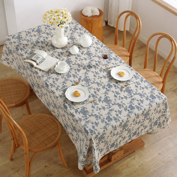 Mantel rectangular cuadrado elegante/cubierta de mesa para cocina,  decoración de mesa de comedor, rectángulo de planta de agua azul/oblongo JM