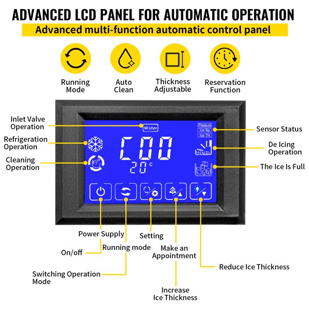 Máquina para hacer hielo comercial VEVOR de 110 V, 155 libras/24 horas,  máquina de hielo de acero inoxidable de 530 W con capacidad de  almacenamiento