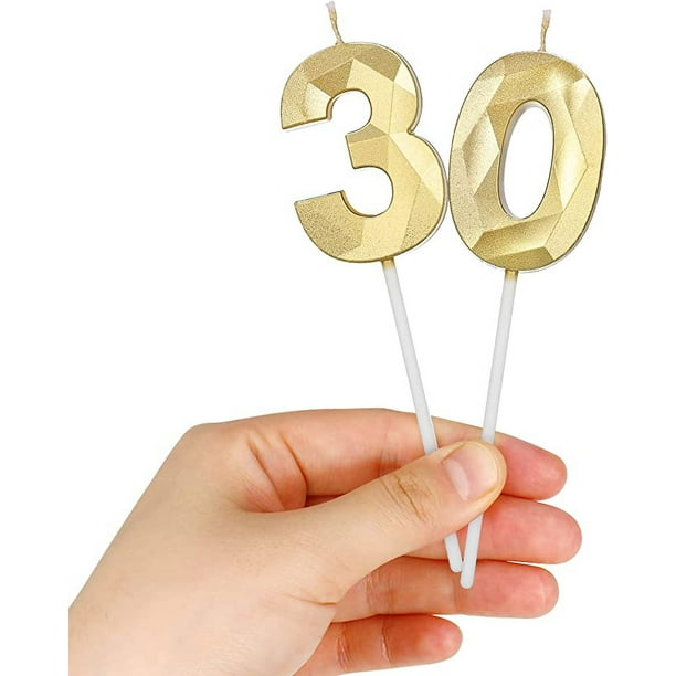 Velas de cumpleaños de 50 años, velas de cumpleaños con diamantes 3D número  5 número 0, velas para decoración de pastel de cumpleaños para decoración