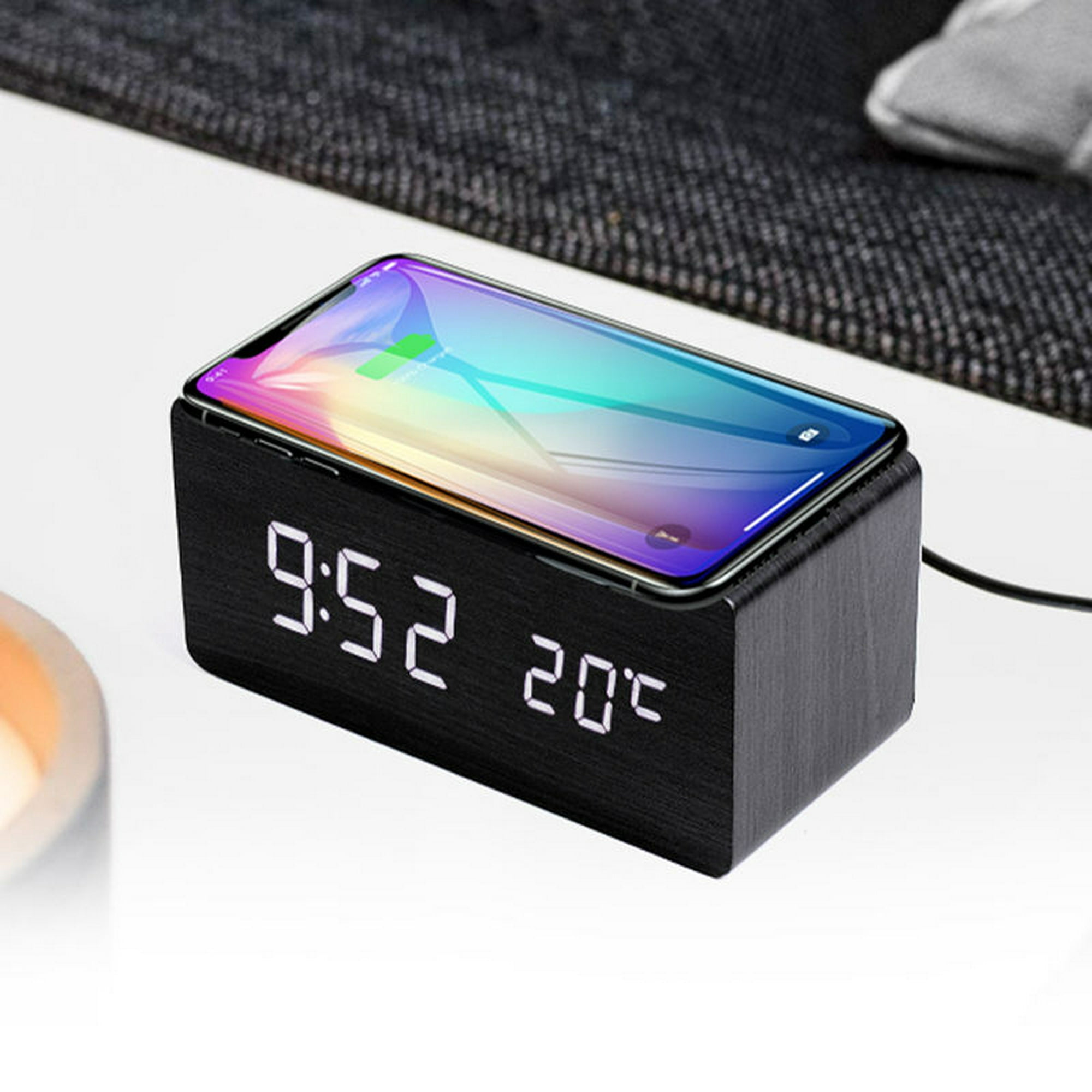 JALL Reloj despertador digital, con pantalla LED electrónica de madera,  alarma doble, mini relojes eléctricos cúbicos pequeños de madera de 2.5