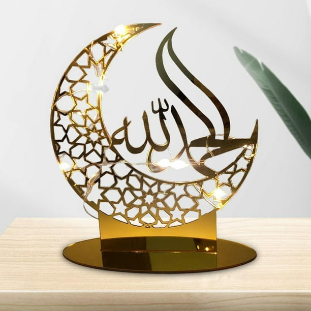 Decoración de Ramadán, decoración de dorada, adorno acrílico Eid Mubarak  para regalos de Eid de musulmana islámica de escritorio F Soledad Lámpara  de Ramadán Mubarak