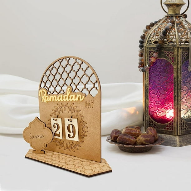 Calendario de cuenta atrás de Ramadán Eid Mubarak, adorno de cuenta atrás  de madera para decoración