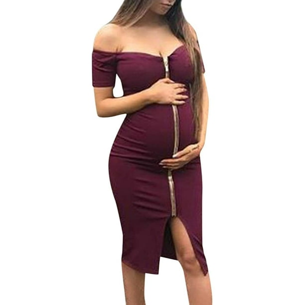mujeres embarazadas color sólido sin mangas fuera del hombro cremallera sexy vestido de verano Ormromra LRWJ114-11 | Walmart en línea
