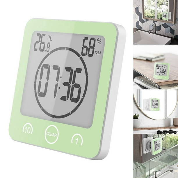 Reloj de pared LCD para baño, temperatura, humedad, Cuenta atrás
