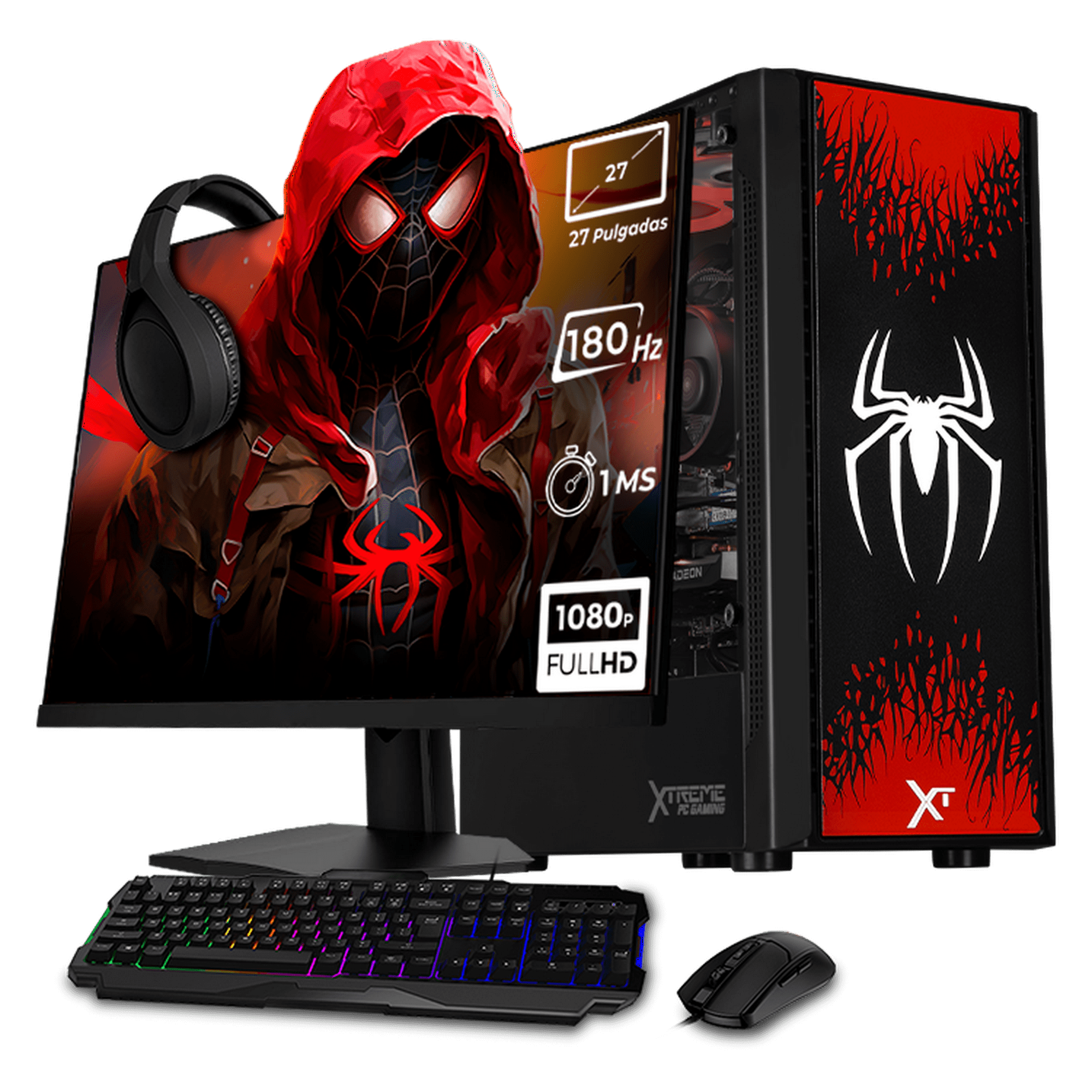 Computadora gamer completa xtreme pc gaming amd radeon rx 7600 ryzen 7 5700 16gb ssd 1tb monitor 27 180hz wifi spider-Man 2 experiencia de juego fluida en nivel medio