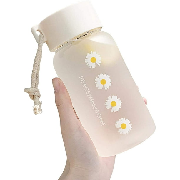 Botella de agua pequeña de plástico transparente de 450 ml con cuerda, para  corredores de yoga escolares (4 flores) ER