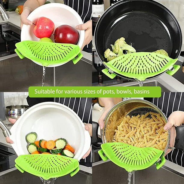 Colador con clip de silicona verde, colador de pasta, colador de alimentos,  colador de silicona manos libres para pasta vegetal, carne molida y fruta