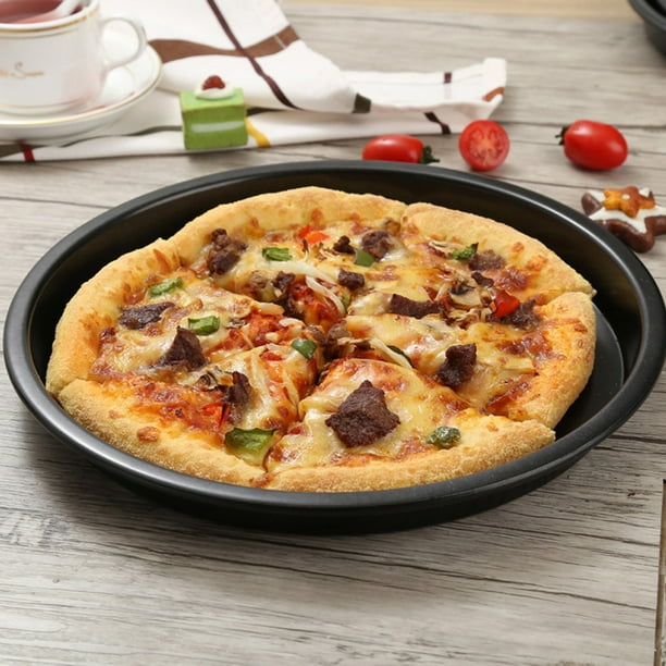 Bandeja para pizza de 11 pulgadas, platos para hornear pizza,  antiadherentes, bandeja para hornear con agujero, redondo, 2 unidades,  color negro (un
