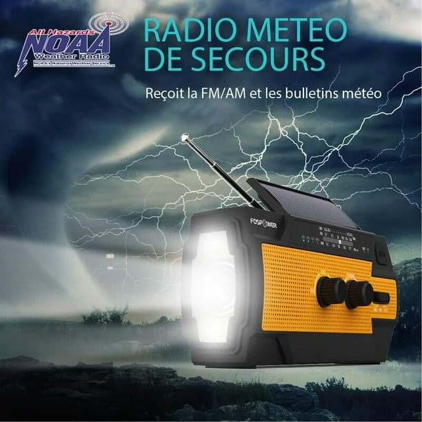 Radio solar con manivela de mano con linterna LED para emergencia, radio  meteorológica portátil NOAA con batería recargable para huracanes al aire