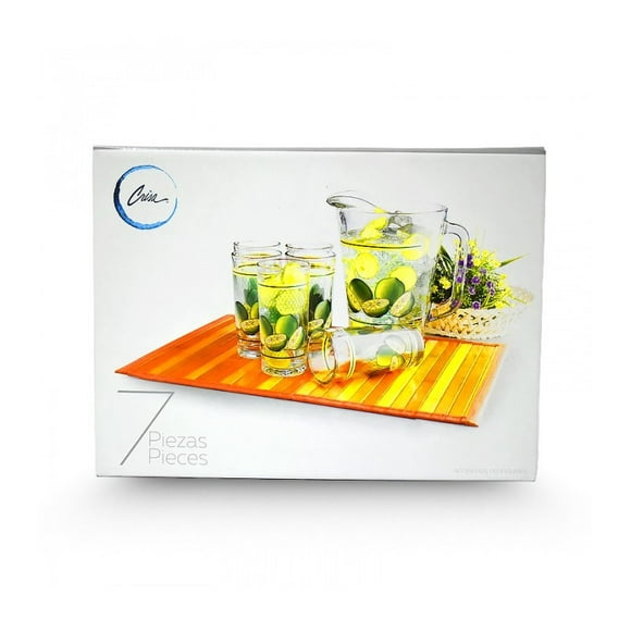 jgo de jarra para agua con 6 vasos vidrio crisa limones crisa 17101207972cr