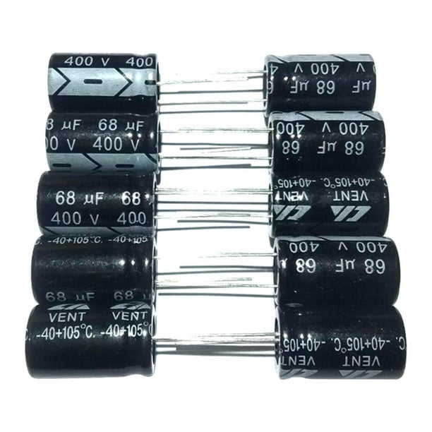 10 condensadores electrolíticos de aluminio, 450 V, 16 x 25 mm, 68 , 105  degree, componentes electrónicos de cables radiales de electrólisis Zulema Condensadores  electrolíticos