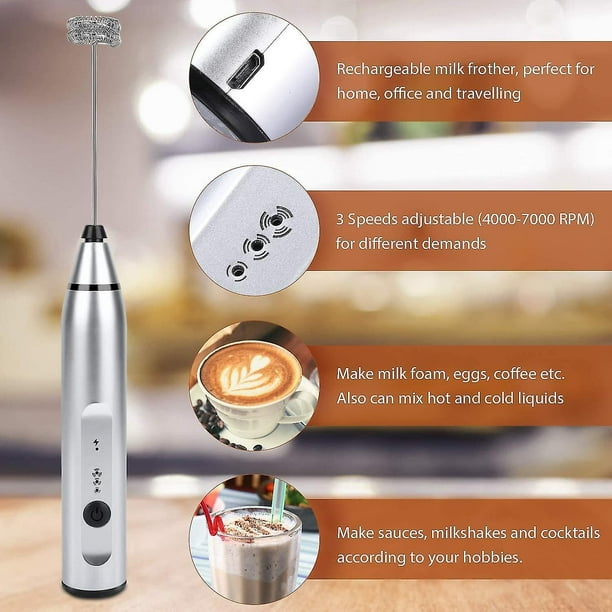  Delm Espumador de leche eléctrico USB accesorio de acero  inoxidable (blanco) : Hogar y Cocina