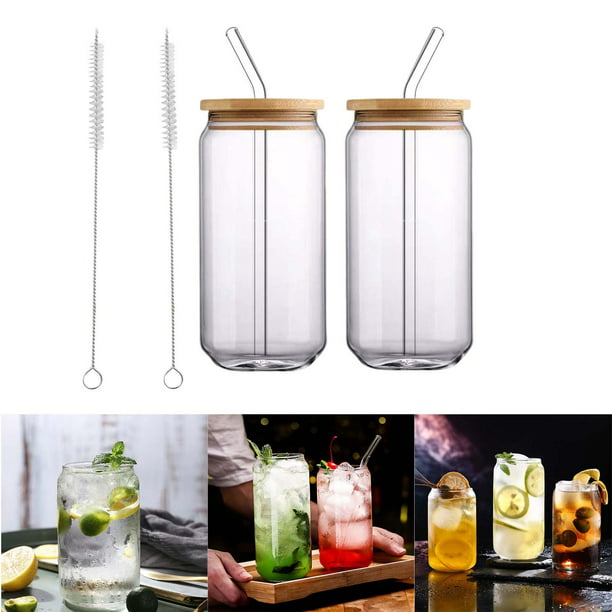 Vasos para beber con tapas de bambú y de vidrio, juego de 4 piezas